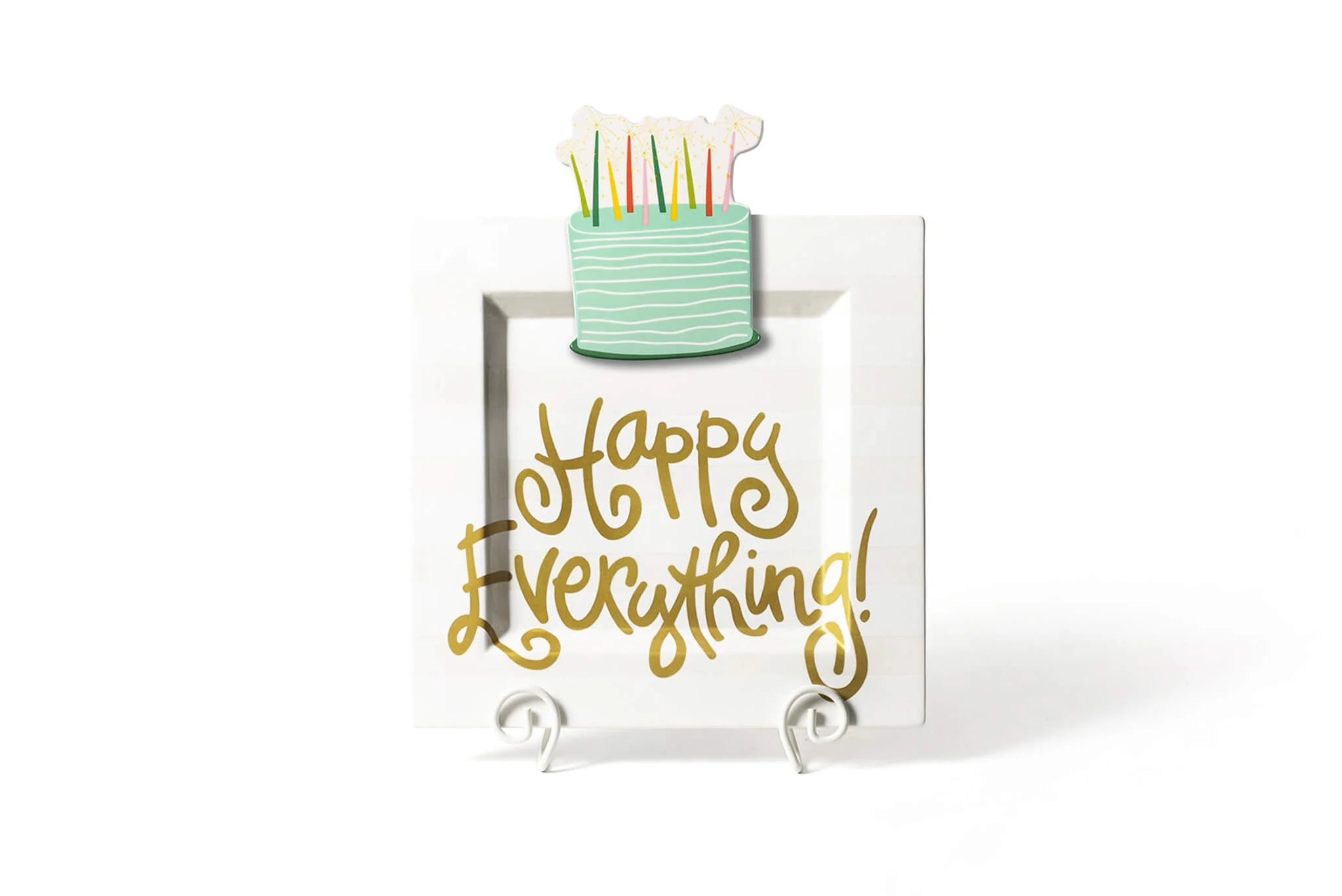 HE - White Stripe Happy Everything Big Square Platter