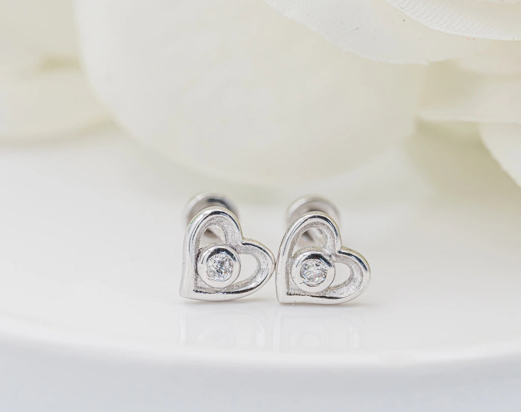 SS Heart w/Pink Crystal CZ Earrings