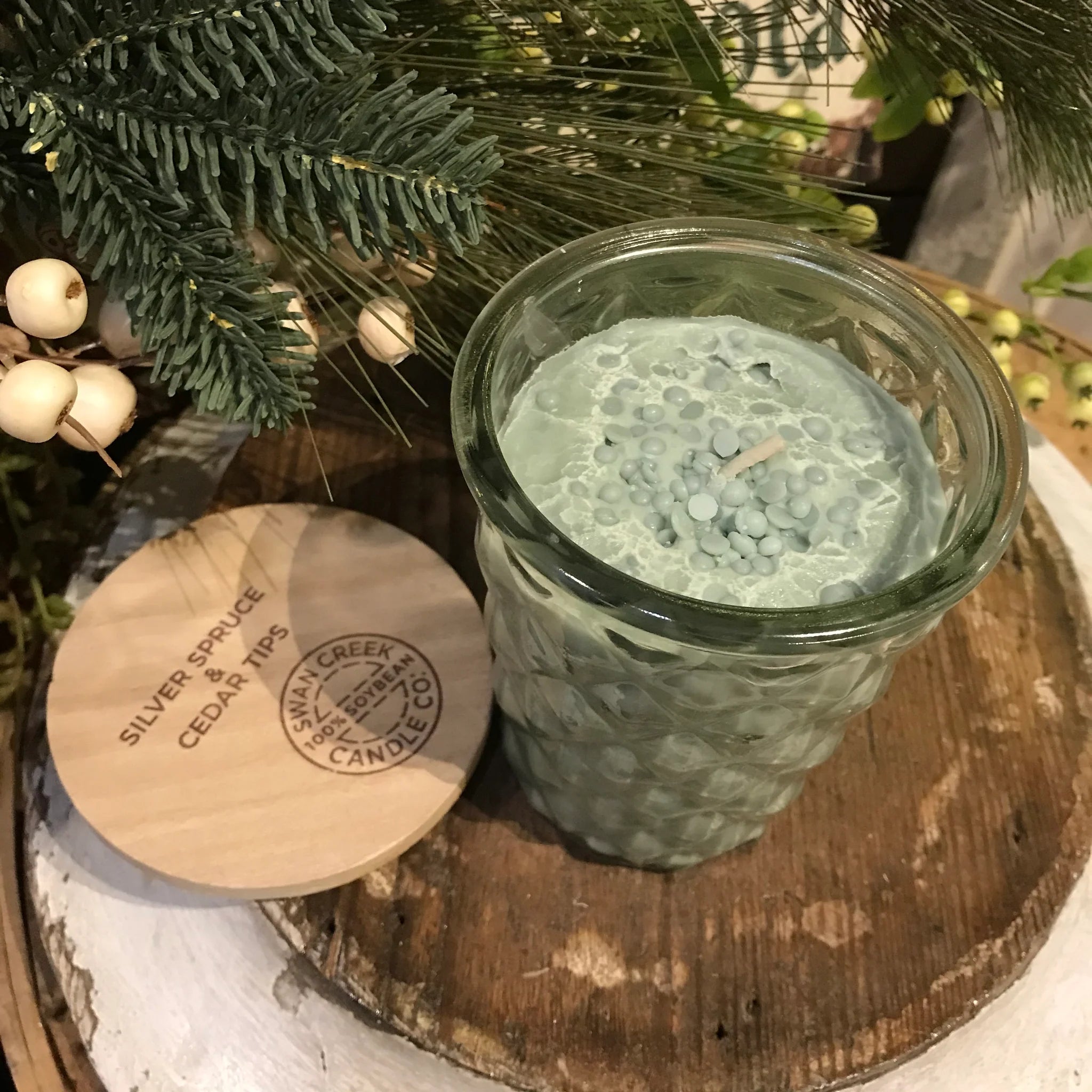 Timeless Jar 12oz Silver Spruce & Cedar Tips