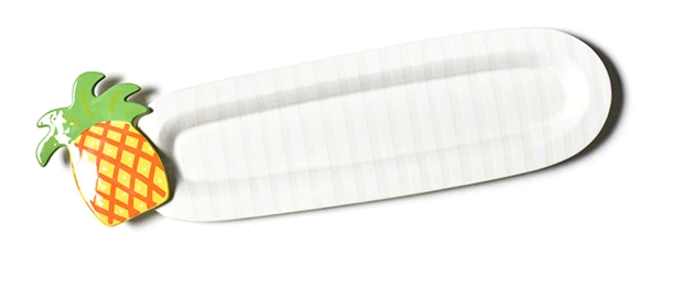 White Stripe Mini Skinny 17 Oval Entertaining Tray